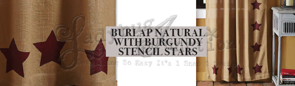  Burlap with Burgundy Stencil Stars Window Curtains by VHC Brands