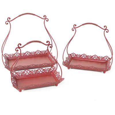 Fruit and Tidbit Tray Set of 3 Red