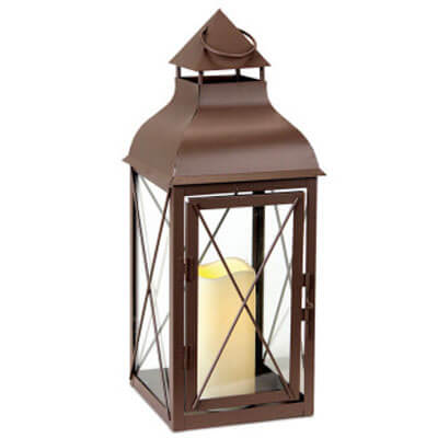 Lantern w/3in x6in LED Candle 16.75in H Iron/Glass/Plastic - 2 C Batteries Not Incld.