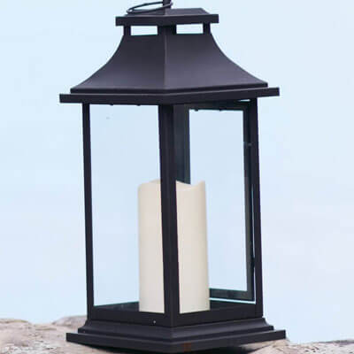 Lantern with 3in x6in LED Candle Set of 2