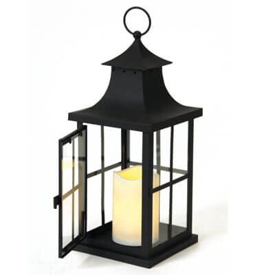 Lantern with 3in x4.5in LED Candle Set of 2