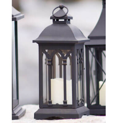 Arch Patterned Lantern with LED Candle Black Set of 2
