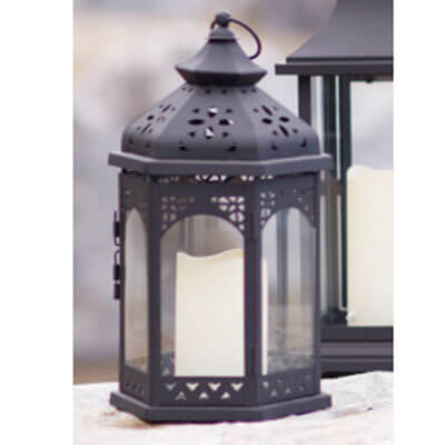 Domed Hexagon Lantern with LED Candle Set of 2