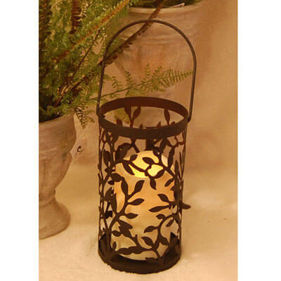 Vine Pattern Lantern with 3in x4.5in LED Candle Set of 2