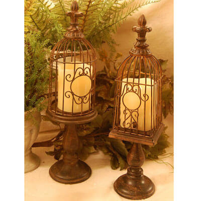 Birdcage Set of 2 17H Polystone/Metal Candles NOT Included