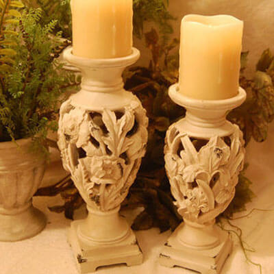 Flower Pattern Candle Holder (Set of 2) 10in H, 12in H Polystone