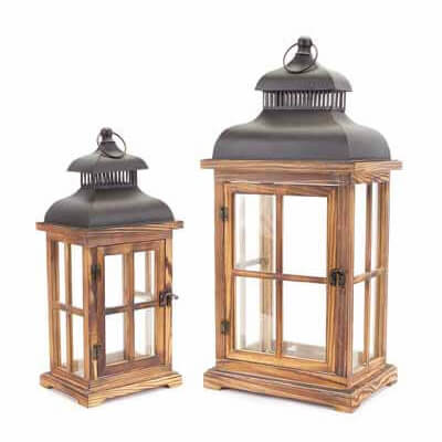 Classic Modern Wood and Metal Lantern Set of 2 15.5in and 22.63in Tall