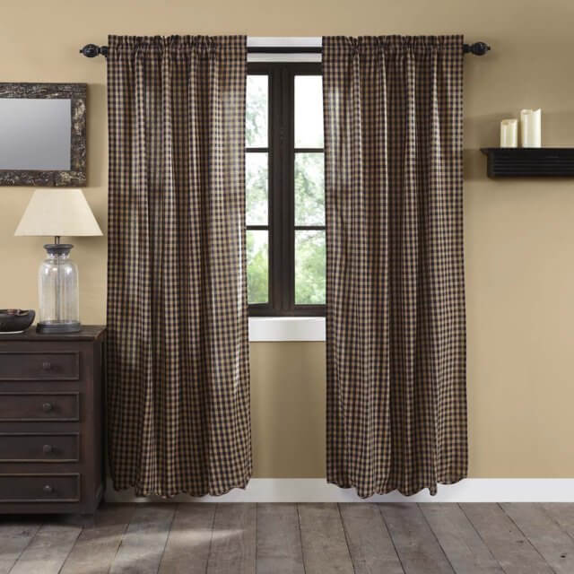 Navy Check Window Curtains