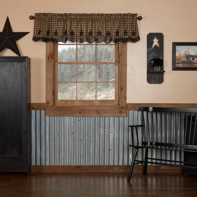 Black Star Scalloped Valance Layered Lined 16x72