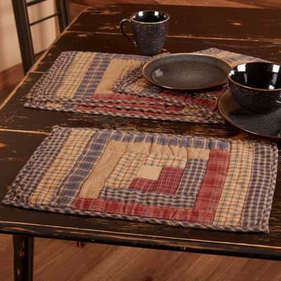 Millsboro Placemat Log Cabin Block Quilted Set of 6 12x18