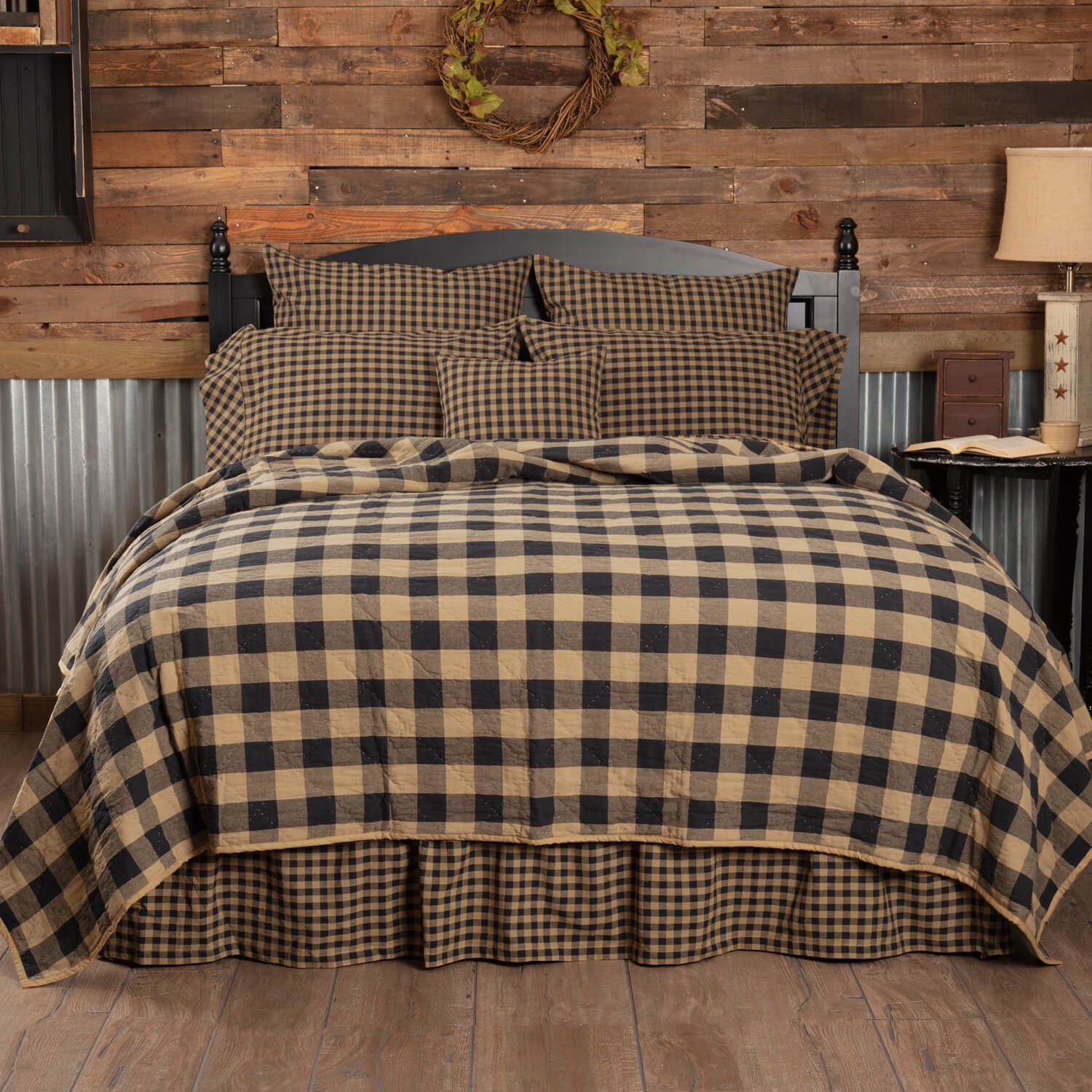 Black Check Twin Quilt Coverlet 68wx86l Bedding And Bath