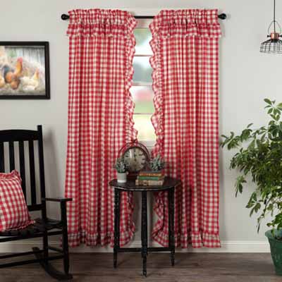 Annie Buffalo Red Check Ruffled Panel Set of 2 84x40