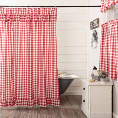 Annie Buffalo Red Check Ruffled Shower Curtain 72x72