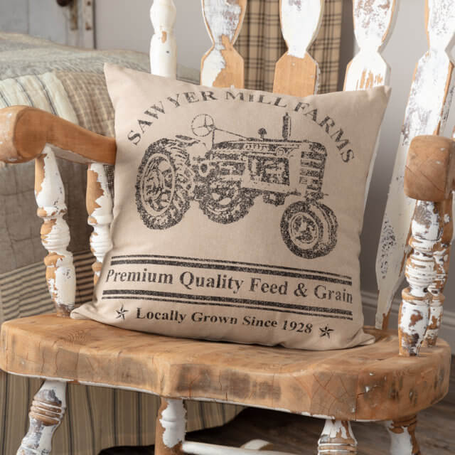 Sawyer Mill Charcoal Tractor Pillow 18x18