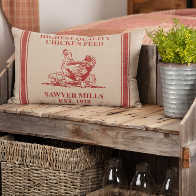 Sawyer Mill Red Hen and Chicks Pillow 14x22