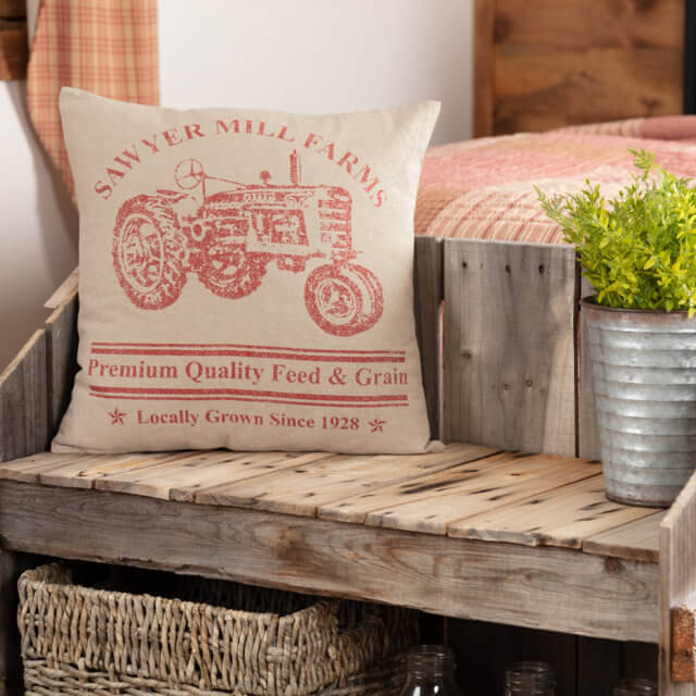 Sawyer Mill Red Tractor Pillow 18x18