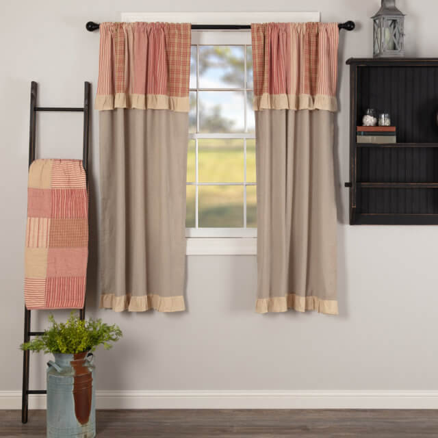 Sawyer Mill Red Short Panel with Attached Patchwork Valance Set of 2 63x36