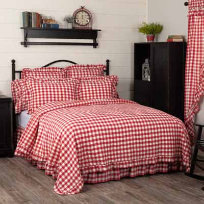 Annie Buffalo Red Check Ruffled King Quilt Coverlet 105Wx95L