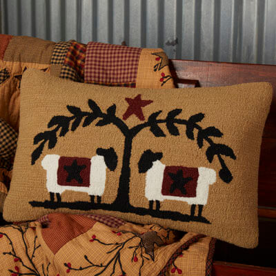 Heritage Farms Sheep and Star Hooked Pillow 14x22