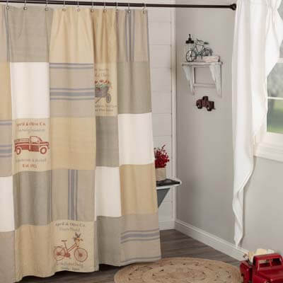 Farmers Market Stenciled Patchwork Shower Curtain 72x72