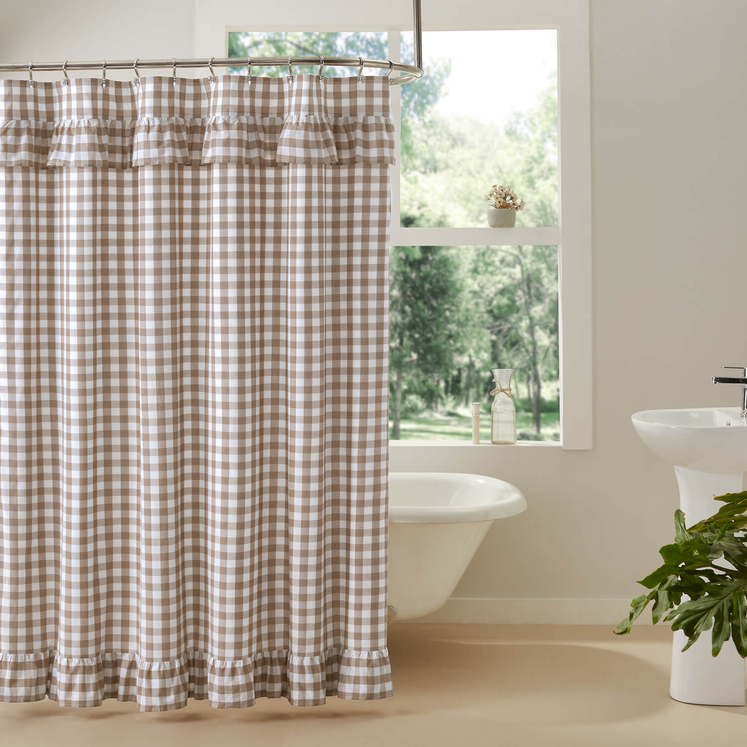 Annie Buffalo Portabella Check Ruffled Shower Curtain 72x72