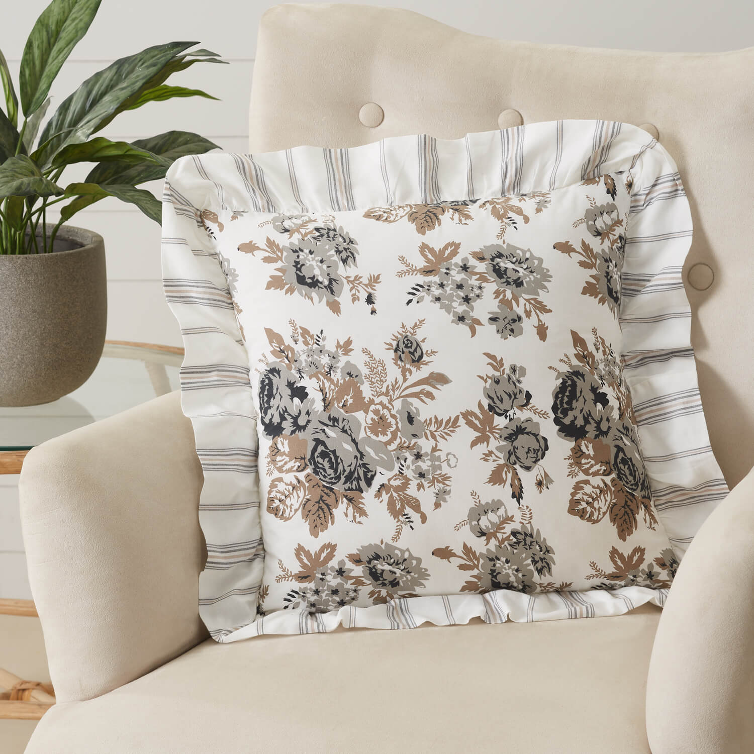 Annie Portabella Floral Ruffled Pillow 18x18