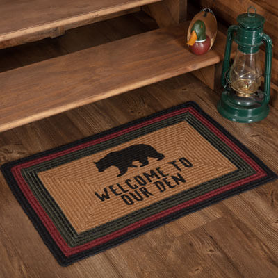 Wyatt Stenciled Bear Jute Rug Rect Welcome to Our Den w/ Pad 20x30