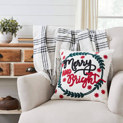 Black Plaid Merry and Bright Pillow 18x18