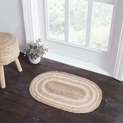Natural and Creme Jute Rug Oval w/ Pad 20x30
