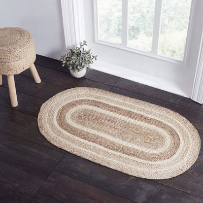 Natural and Creme Jute Rug Oval w/ Pad 27x48