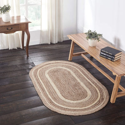 Natural and Creme Jute Rug Oval w/ Pad 36x60