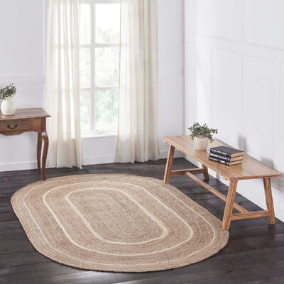 Natural and Creme Jute Rug Oval w/ Pad 60x96