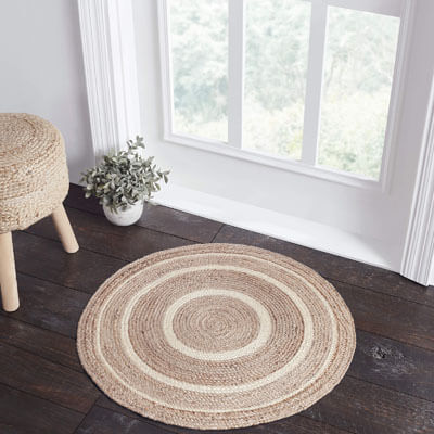 Natural and Creme Jute Rug w/ Pad 3ft Round
