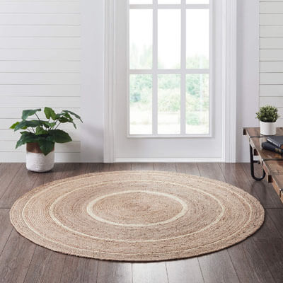Natural and Creme Jute Rug w/ Pad 6ft Round