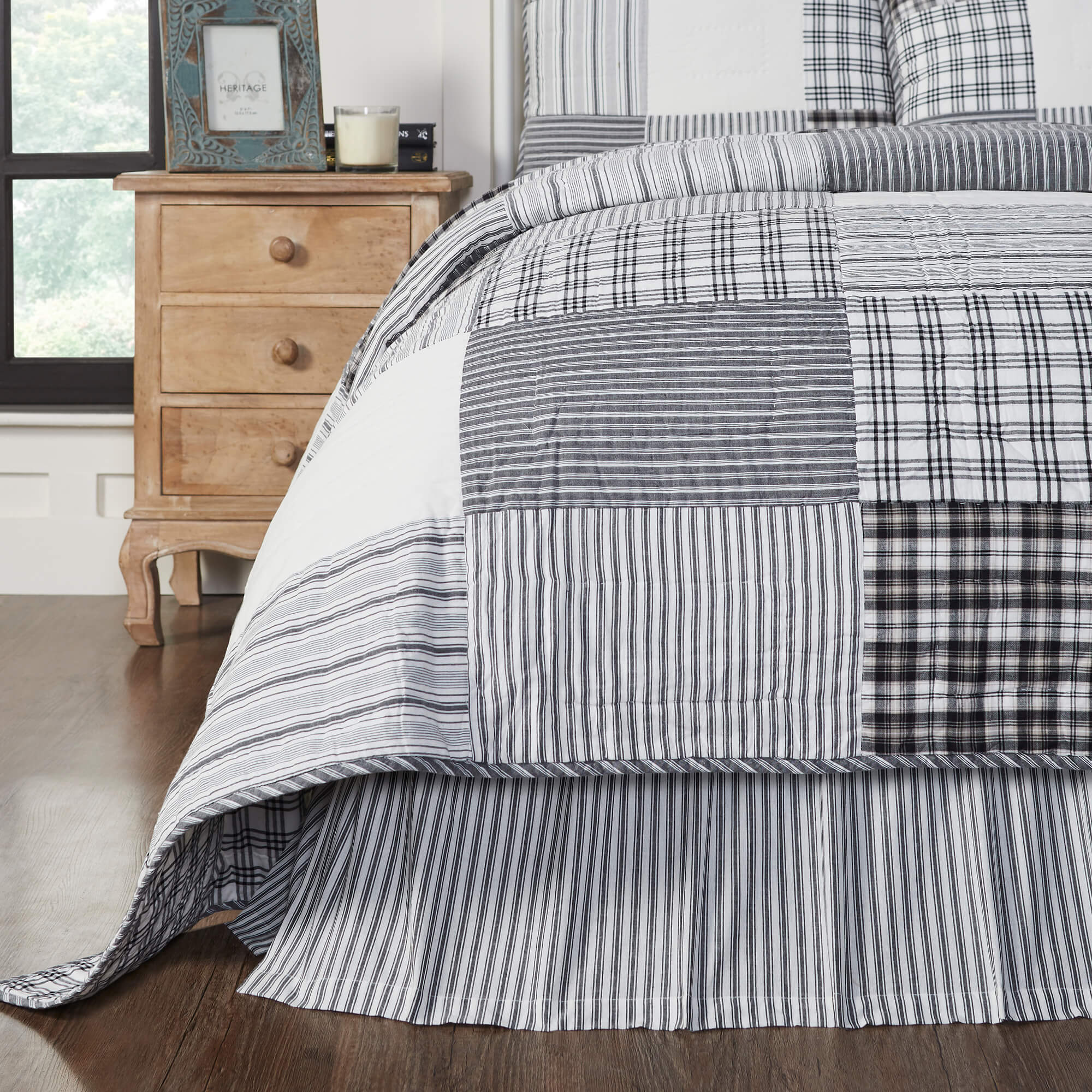 Sawyer Mill Charcoal Ticking Stripe Queen Bed Skirt 60x80x16 